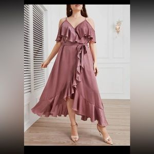 NWOT Plus Cold Shoulder Ruffle Trim Wrap Dress